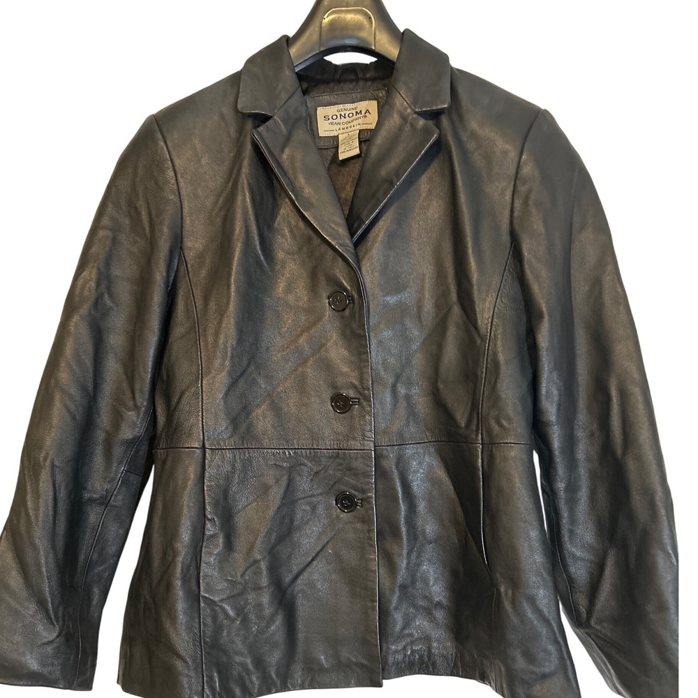 Lambskin Leather Blazer Jacket Black Womens Size L Sonoma Jan Company  very soft